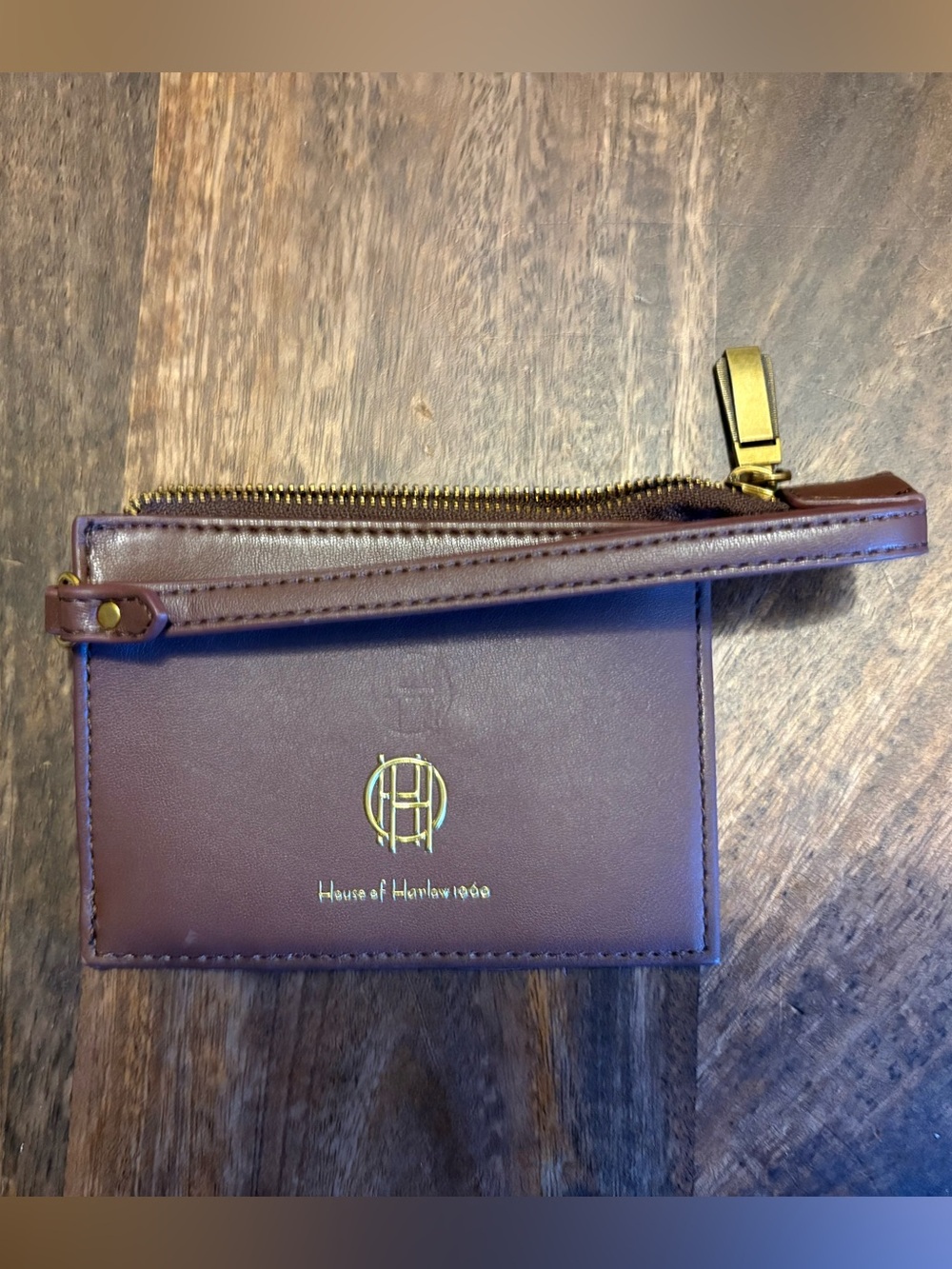 House of Harlow 1960 Burgundy Leather Zip Card Case with Wristlet